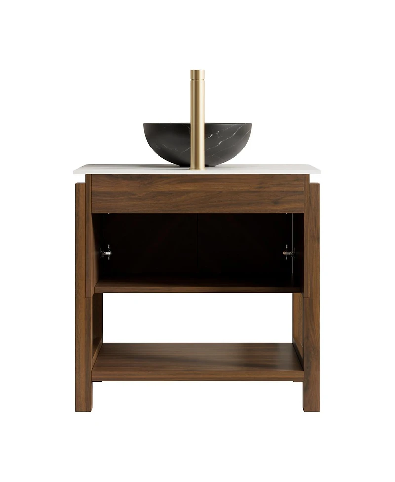 Sillysis 30" Modern Bathroom Vanity with Vessel Sink, Sintered Stone Countertop, Soft Close Solid Wood 3D Doors, Open Shelf Storage