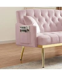 Streamdale Furniture Tufted Velvet Sofa with Metal Legs and 2 Pillows for Small Spaces