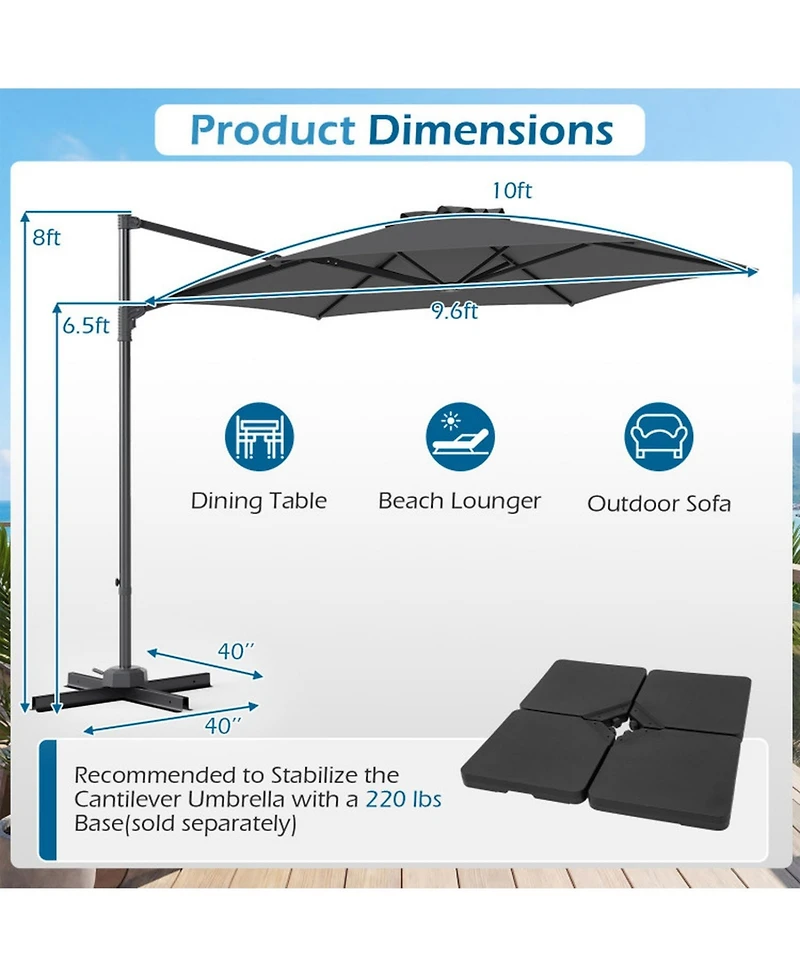 Gouun 10 Feet Patio Cantilever Umbrella with Foot Pedal and Air Vent