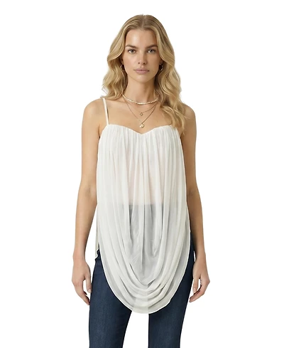 Modenaire Women's Draped Chiffon Sweetheart-Neck Tie-Strap Camisole Top
