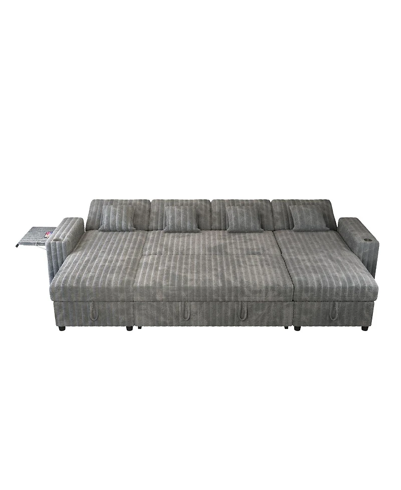 Streamdale Furniture 122'' U-Shaped Pull-Out Sleeper Sofa with Double Storage Chaise