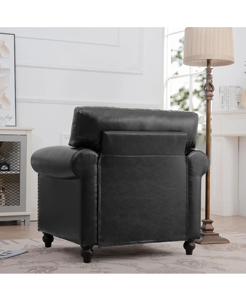 Streamdale Furniture Modern Pu Leather Rolled Arm Sofa with Birch Wood Legs