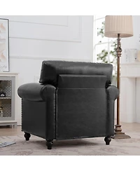 Streamdale Furniture Modern Pu Leather Rolled Arm Sofa with Birch Wood Legs