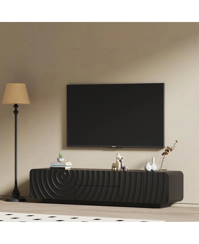 Streamdale Furniture 70'' Modern Spiral Wave Tv Console with Storage Cabinet and 2 Drawers