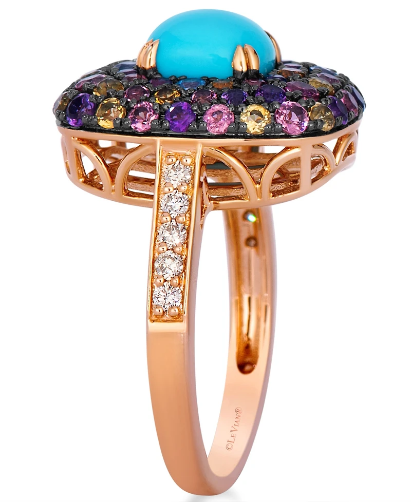 Le Vian Robin's Egg Blue Turquoise Cushion Cut, Multi-Gemstone (2.46 ct. t.w.) & Nude Diamond (1/6 ct. t.w.) Ring in 14k Strawberry Gold