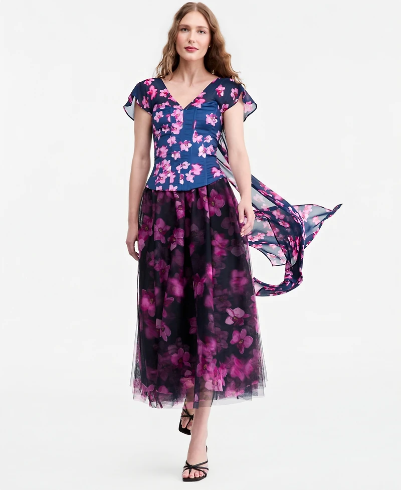 Jonathan Cohen X Macy's Women's Floral-Print Tulle Flared Midi Skirt, Exclusive