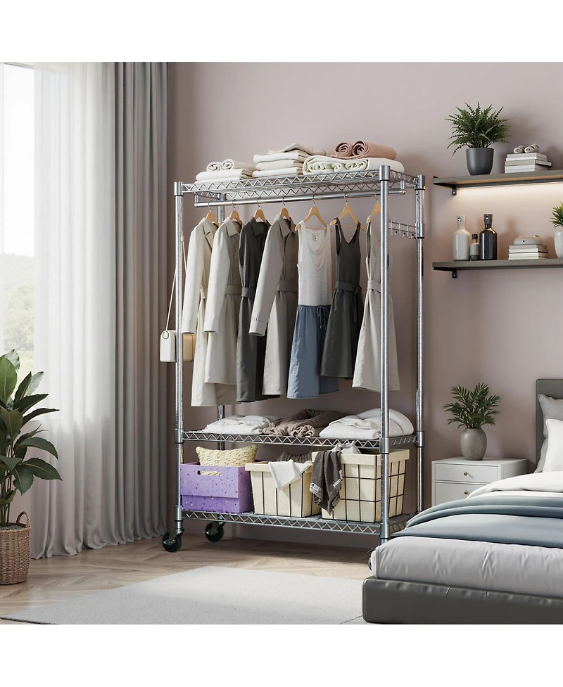 Streamdale Furniture Heavy Duty Rolling Garment Rack with Adjustable Metal Hang Rod