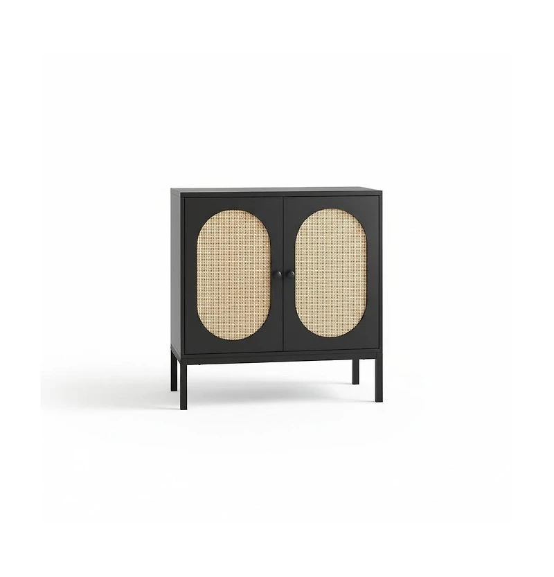 homfan Sideboard Buffet Cabinet Set of 2, Rattan-Style Storage Cabinets with Adjustable Shelves, for Dining Room, Kitchen and Living Room