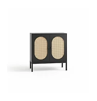 homfan Sideboard Buffet Cabinet Set of 2, Rattan-Style Storage Cabinets with Adjustable Shelves, for Dining Room, Kitchen and Living Room