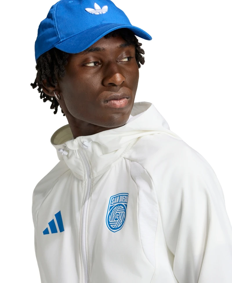 Adidas Men's White San Diego Fc Tiro Travel Full-Zip Hooded Windbreaker