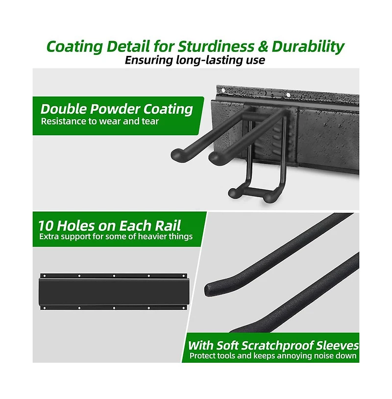 Xdovet Organizer Wall Mount Rails Double-layer Hooks Garden Rack Yard Tools Shed