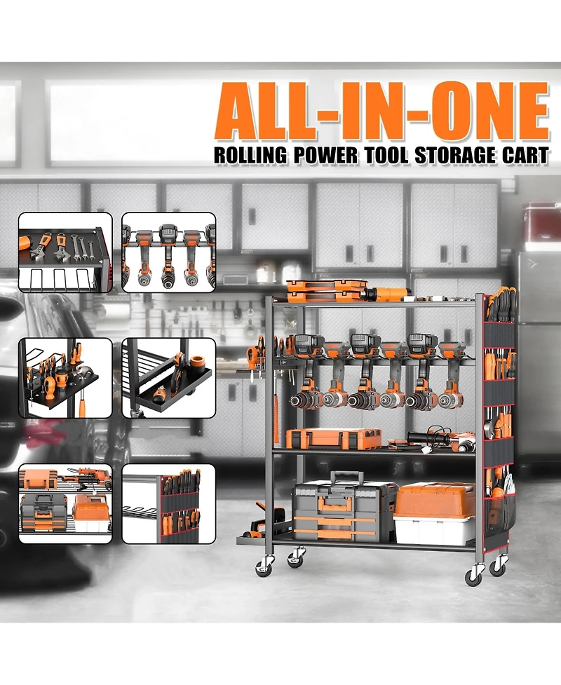 Xdovet Rolling Power Tool Storage Cart Drill Organizer Rack Wheels