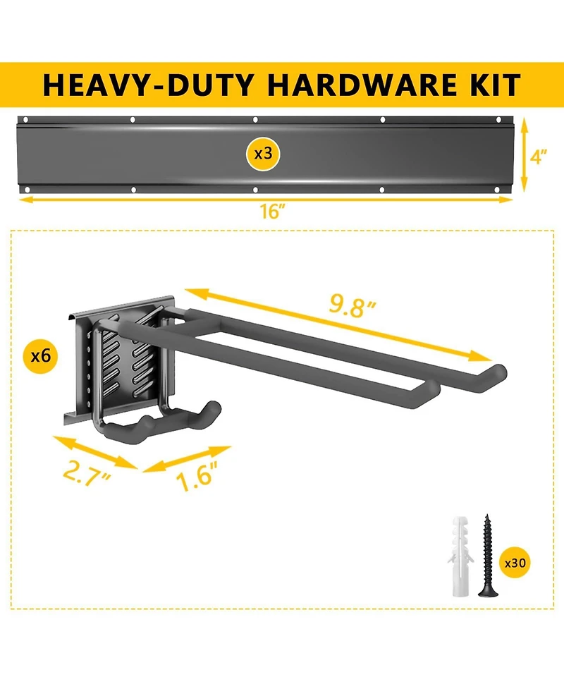 Xdovet Organizer Wall Mount Heavy-duty Storage Garden Adjustable Double Hooks Shovel Snowboard Yard Tools Shed