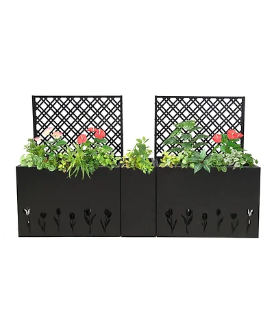 Streamdale Furniture Metal Planter-Trellis Combo (Set of 3) - Raised Garden Bed and Privacy Screen