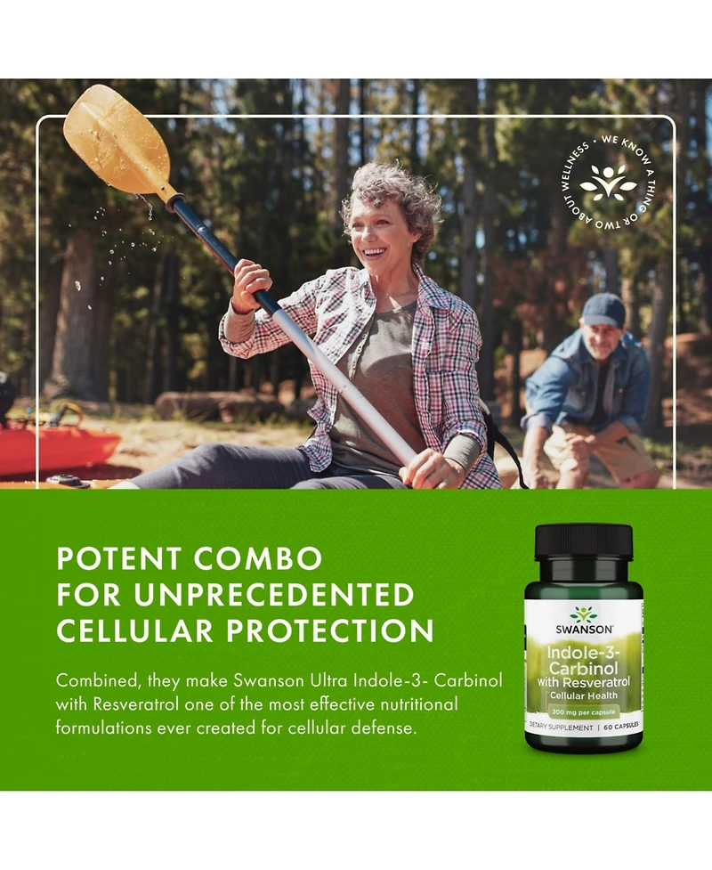 Swanson Indole-3-Carbinol with Resveratrol I3C Supplement for Cellular Protection Supports Healthy Hormone Balance 60 Capsules