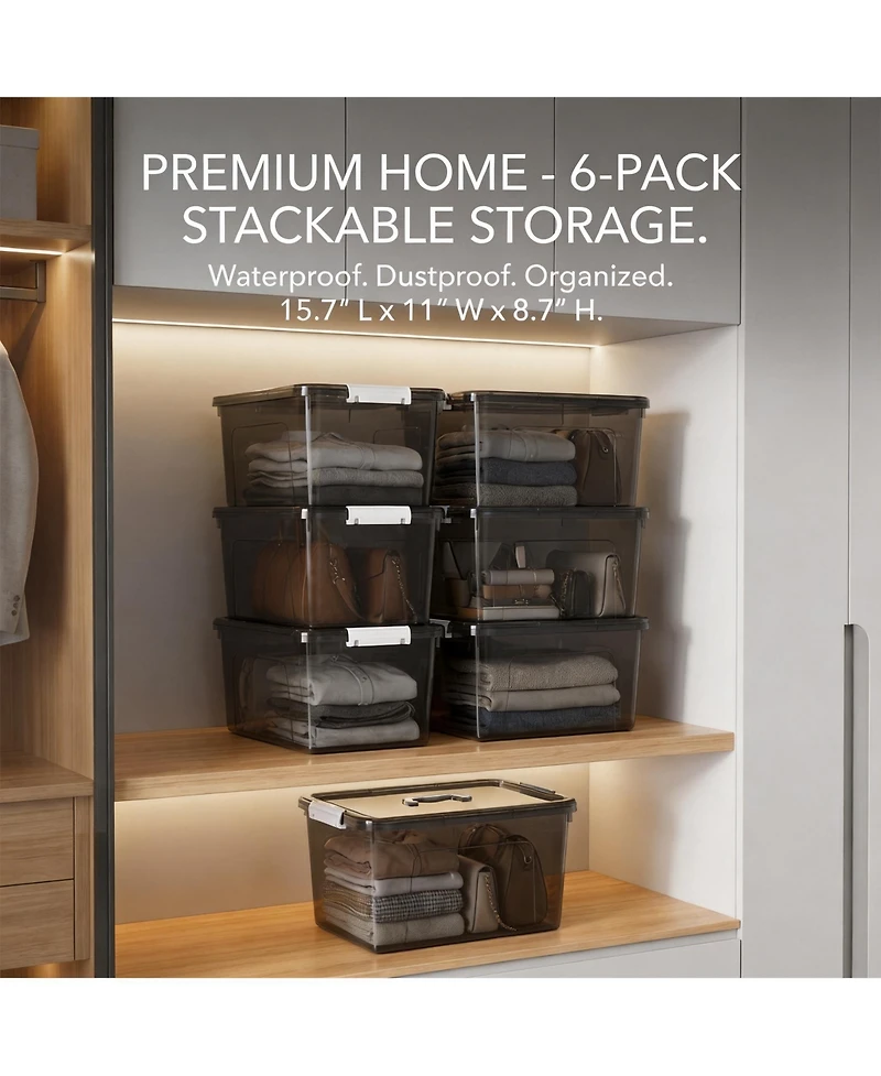 Xdovet Stackable Plastic Storage Boxes with Lids Latches Organizer