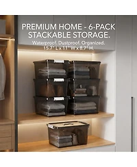 Xdovet Stackable Plastic Storage Boxes with Lids Latches Organizer