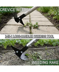Xdovet Weed Puller Long Handle 2-in-1 Rake Crack Weeder Detachable Head Stainless Steel Garden Tool