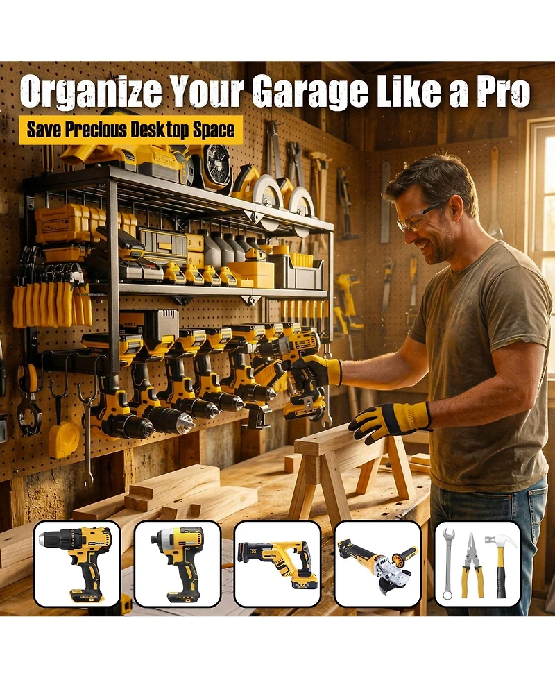 Xdovet Power Tool Organizer Wall Mount 3-Tier Drill Rack Charging Station