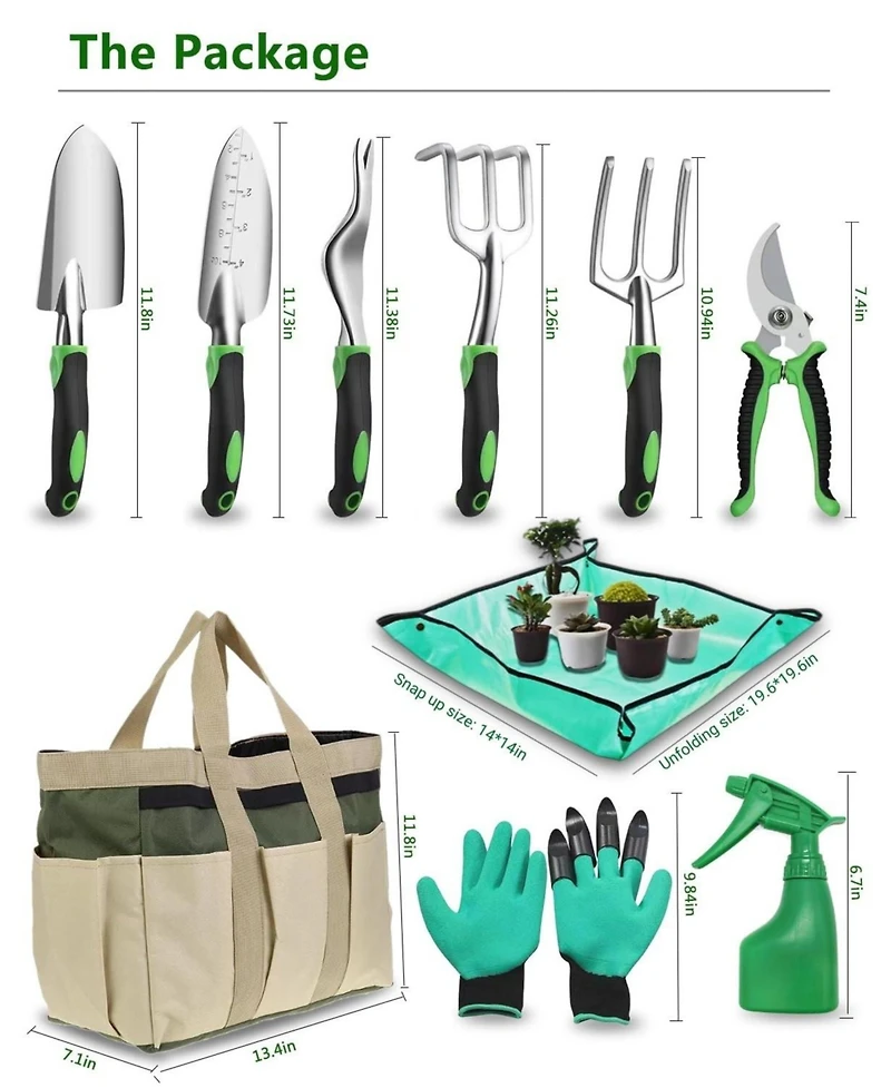 Xdovet Garden Tools Set Heavy Duty Hand Non Slip Handle Storage Bag Professional 10PCS