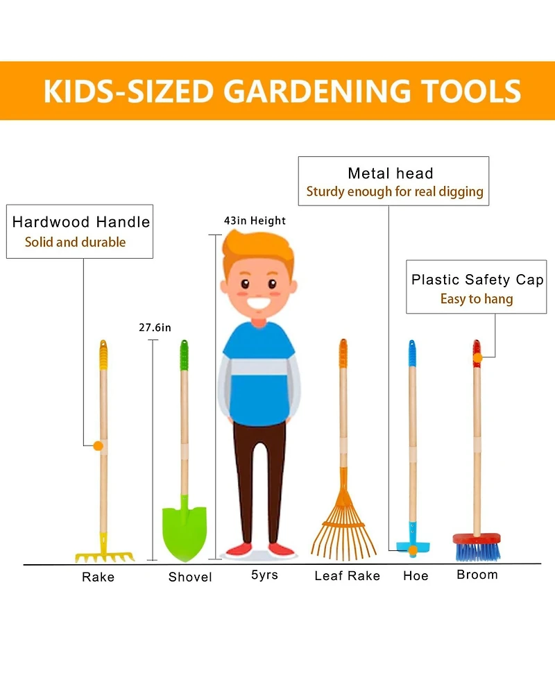 Xdovet Kids Gardening Tools Set Shovel Rake Spade Hoe Broom Outdoor Yard Gifts