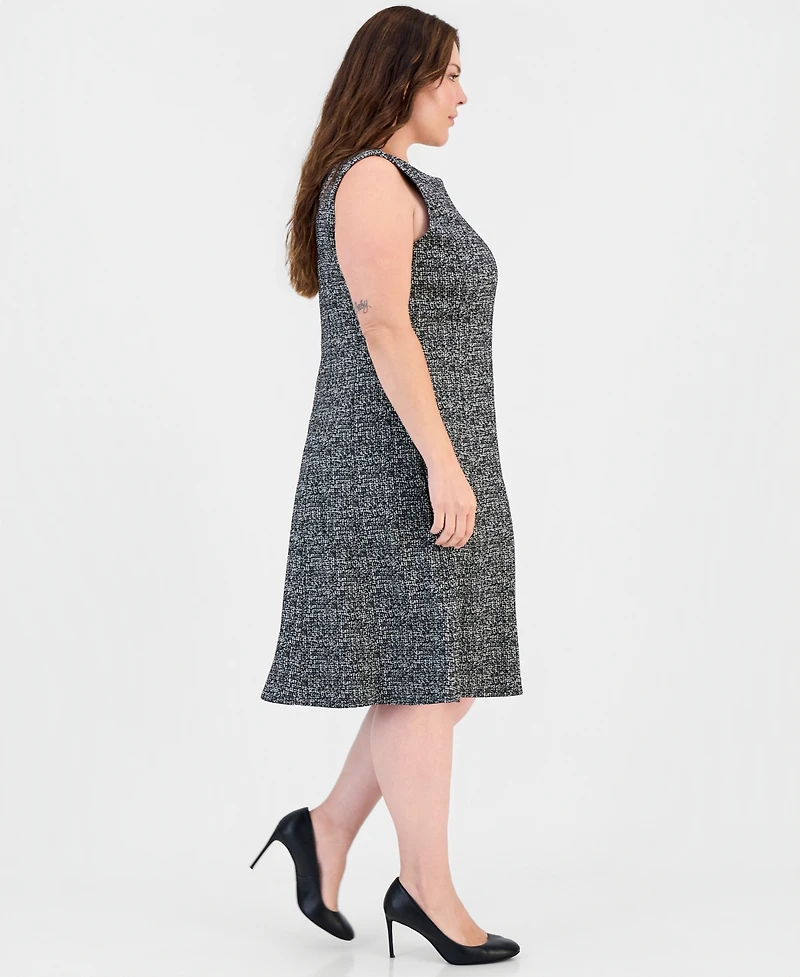 Kasper Plus Sleeveless Tweed A-Line Dress