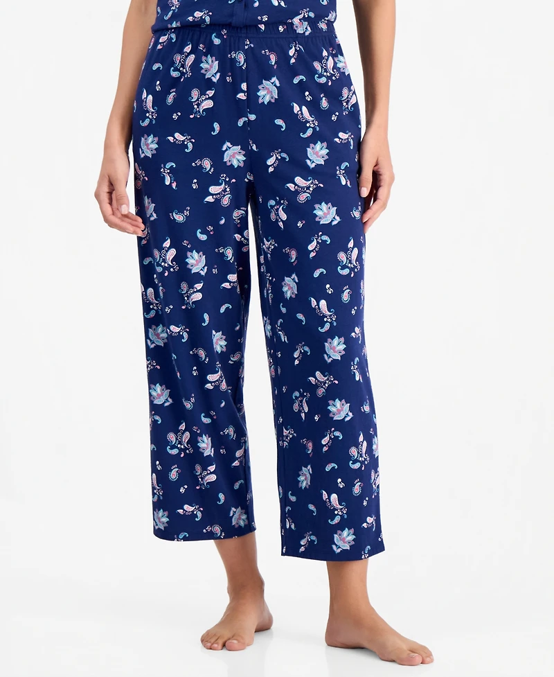 Charter Club Women's 2-Pc. Cotton Printed Cropped Pajamas Set