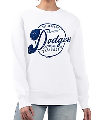 G-iii 4Her by Carl Banks Women's White Los Angeles Dodgers Distressed Baseball Team Fleece Pullover Sweatshirt