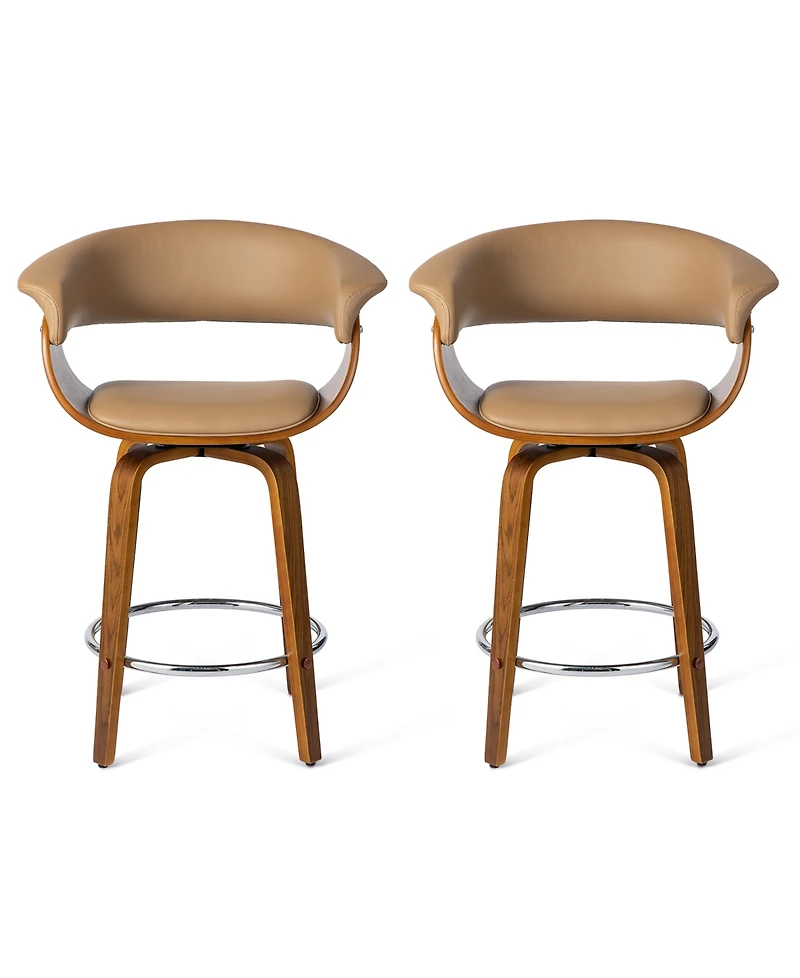 Glitzhome Mid-century Modern Leatherette Swivel Counter Stool, Set of 2