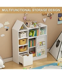 homfan Kids 7-Cubby Bookshelf with Removable Drawer, 3-Tier Sling Toy Storage Organizer, Easy Assembly Toddler Storage Cabinet for Playroom Nursery