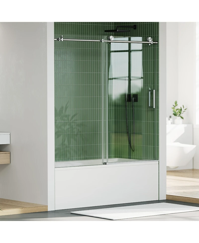homfan Sliding Shower Door with Stainless Steel Frame 8mm Tempered Glass, Bathroom Enclosure for Tub Shower, Brushed