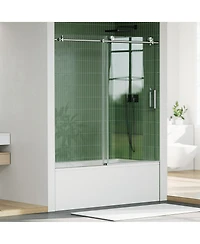 homfan Sliding Shower Door with Stainless Steel Frame 8mm Tempered Glass, Bathroom Enclosure for Tub Shower, Brushed