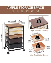 Xdovet Rolling Utility Storage Cart with Wooden Top