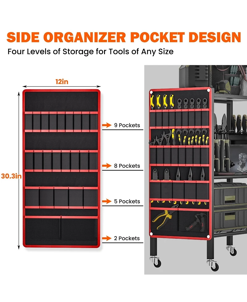 Xdovet Power Tool Organizer Cart 4-Tier Rolling Storage Stand Wheels Side Pockets