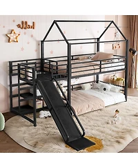 Streamdale Furniture metal House Bunk Bed with Storage Stairs Slide Safety Rails