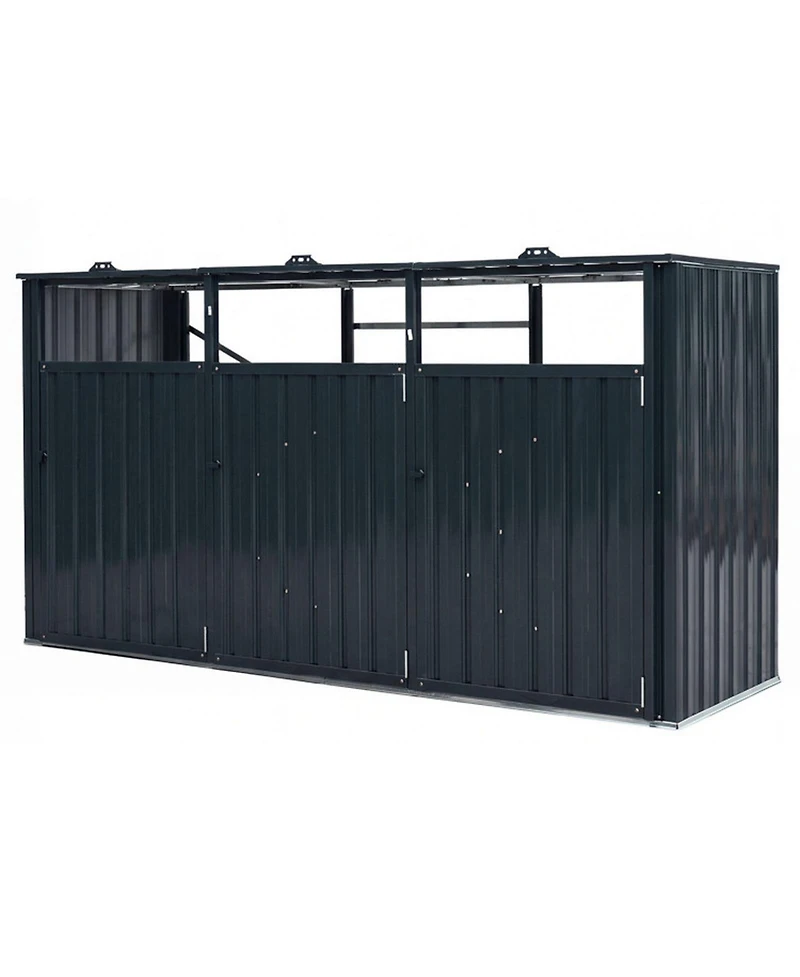 Sugift 3-Bin Metal Trash Can Storage Shed with Flip-Up Lids 94in x 31.5in x 49in