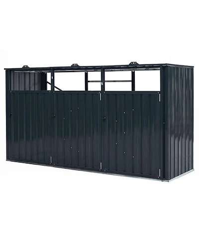 Sugift 3-Bin Metal Trash Can Storage Shed with Flip-Up Lids 94in x 31.5in x 49in