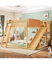 Streamdale Furniture Loft Bed with Upholstered Headboard Storage Ladder and Slide