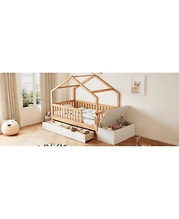 Streamdale Furniture Toddler Playhouse Bed with Storage Drawers Safety Railings and Lift-Top Chest