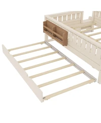 Streamdale Furniture Full Loft Bed with Bookshelves Staircase Safety Rails and Trundle