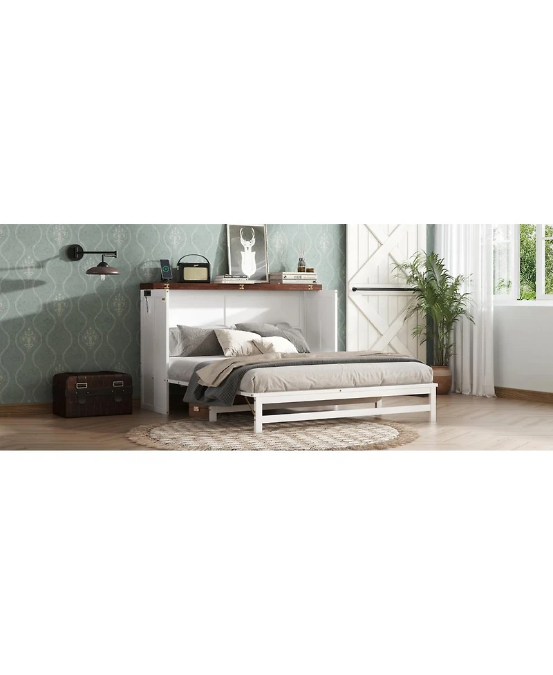 Streamdale Furniture Queen Murphy Bed Cabinet with Storage Charging Station and Usb Port