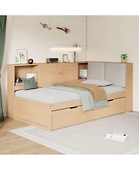 Streamdale Furniture Wooden L-Shaped Twin Daybed with Storage Bookcase and Usb Ports