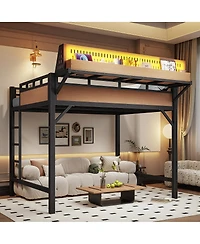 Streamdale Furniture Metal Loft Bed with Storage Usb Ports and Led Lights