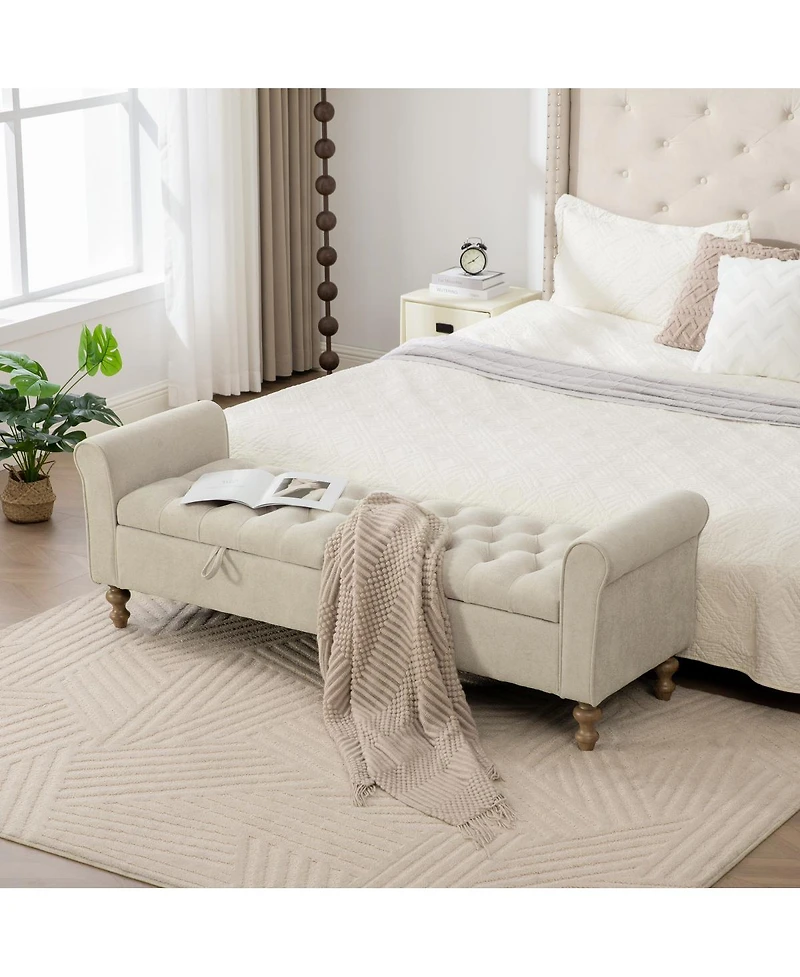 Streamdale Furniture 65.75'' Modern Upholstered Storage Bench with Double Lids and Rolled Arms