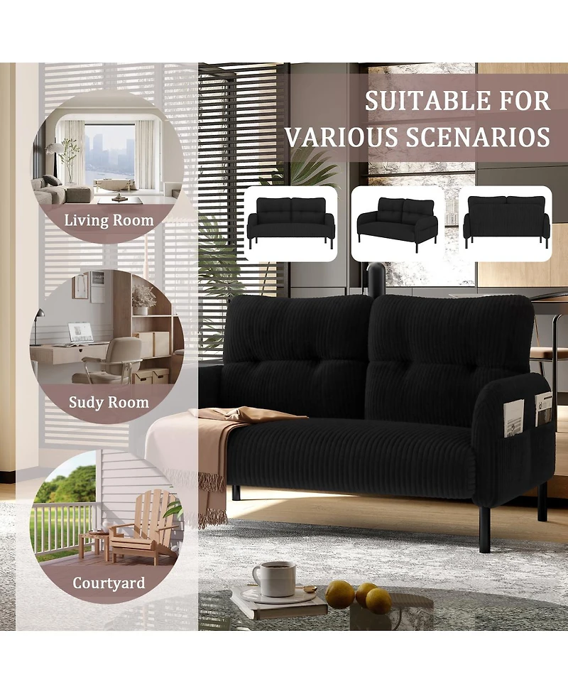 Streamdale Furniture Comfortable Monochrome Corduroy Double Sofa for Living Room and Bedroom
