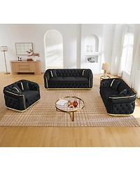 Streamdale Furniture 3-Piece Velvet Chesterfield Sofa Set