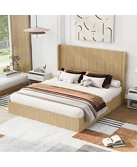 Streamdale Furniture King Size Mid-Century Fluted Wood Platform Bed with Wingback Headboard
