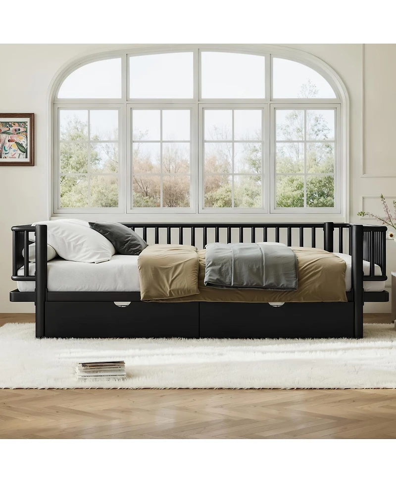 Streamdale Furniture Queen Size Metal Platform Bed with Storage Drawers