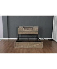 Streamdale Furniture Farmhouse Queen Bed Frame with Led Lights Charging Station and Storage Drawers