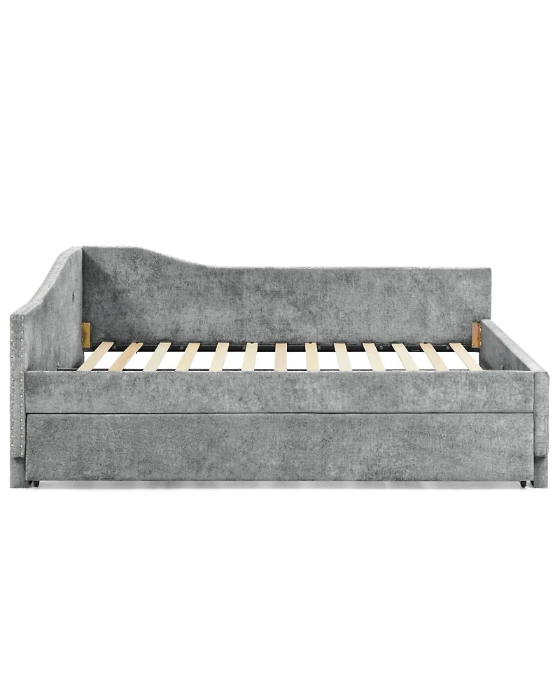 Streamdale Furniture Twin Curved Padded Daybed with Trundle and Usb Port